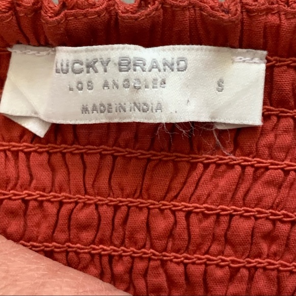 Lucky Brand Red Eyelet Button Front Peasant Puff Sleeve Shirt Tandori Spice - Picture 9 of 12